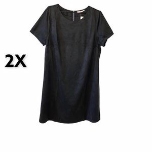 2X Francesca’s Mi Ami Black Shift Faux Suede Short Sleeved Dresses Plus Size NWT